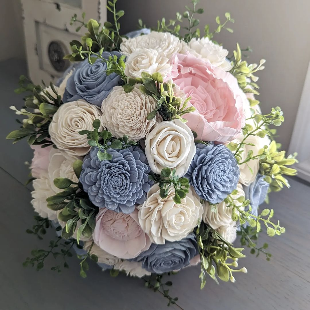 Dusty blue on sale and ivory wedding