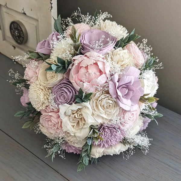 Blush, Lilac, and Ivory Bouquet with Baby's Breath and Greenery