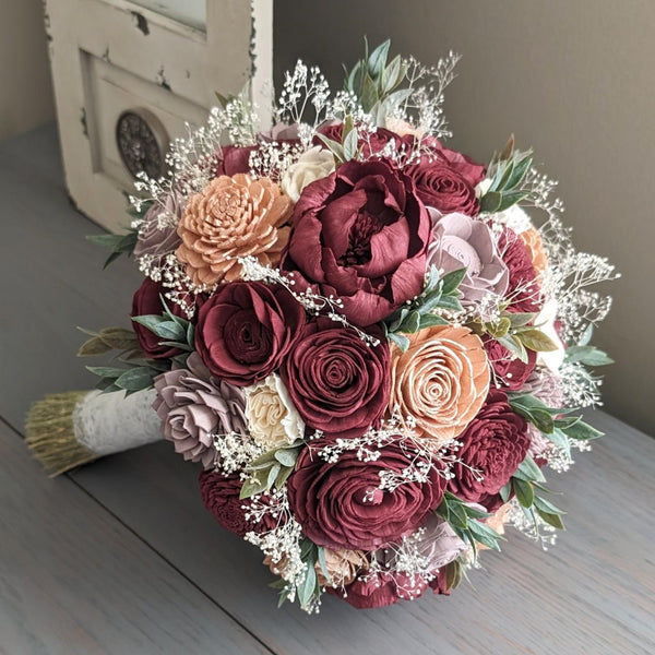 burgundy succulent bouquet Burgundy with Rose Quartz, Ivory, and Rose Gold Accents Sola Wood Flow – Secondhand Stardust