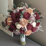 Burgundy with Rose Quartz, Ivory, and Rose Gold Accents Sola Wood Flower Bouquet with Baby's Breath and Greenery