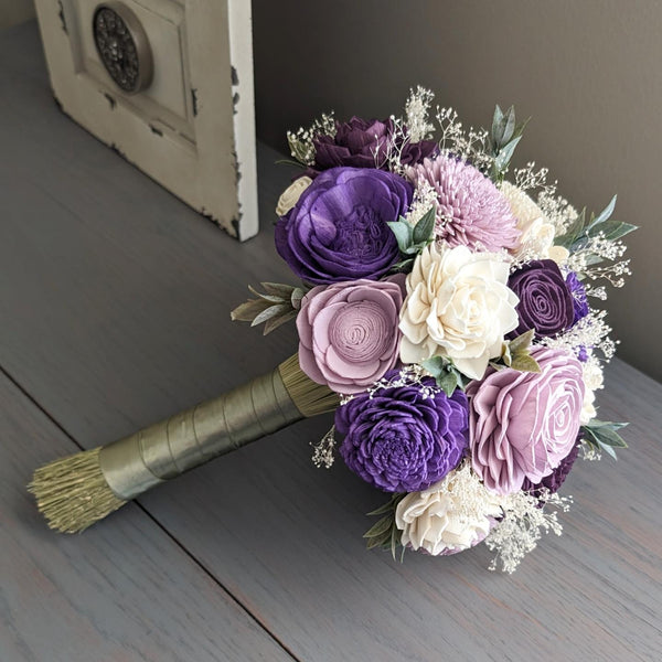Purple, Lilac, Plum, and Ivory Bouquet with Baby's Breath and Greenery