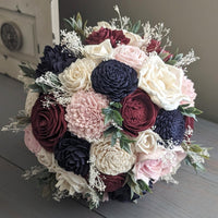 Navy, Burgundy, Blush, and Ivory Bouquet with Baby's Breath and Greenery