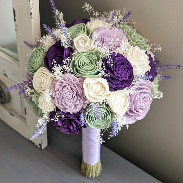 Sage, Eggplant, Lilac, and Ivory Bouquet with Lavender and Baby's Breath