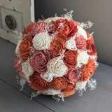 Terra Cotta, Rust, Dark Coral, and Ivory Bouquet with Baby's Breath
