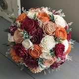 Burgundy, Wine, Terra Cotta, Rose Gold, and Ivory Bouquet with Baby's Breath and Greenery