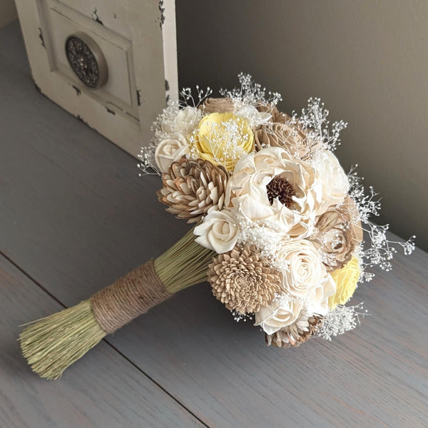 Nude, Natural, and Ivory with Light Yellow Accents Bouquet with Baby's Breath