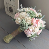 Sage, Blush, and Ivory Bouquet with Baby's Breath and Greenery