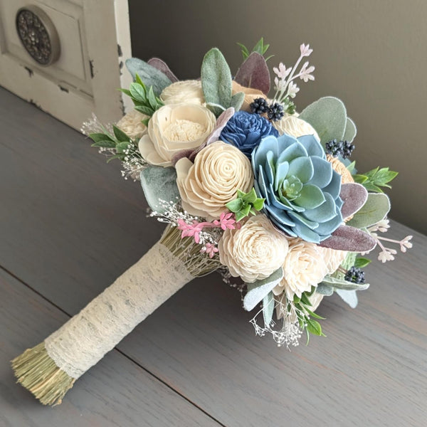 Bluish Green Succulents Bouquet with Mixed Greenery