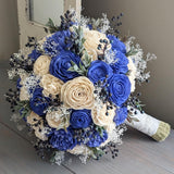 Royal Blue and Ivory Bouquet with Berries, Baby's Breath, and Greenery