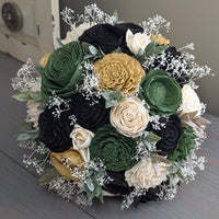 Ready to Ship - Black, Dark Green, Dark Gold, and Ivory Bouquet with Baby's Breath and Greenery