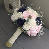 Navy, Blush, and Ivory Bouquet with Baby's Breath and Greenery