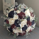 Navy, Burgundy, and Ivory Bouquet with Baby's Breath and Greenery