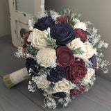 Navy, Burgundy, and Ivory Bouquet with Baby's Breath and Greenery