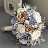 Dusty Blue, Natural, and Ivory Bouquet with Baby's Breath and Greenery