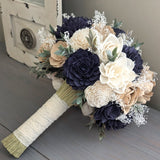 Navy, Nude, and Ivory Bouquet with Baby's Breath and Greenery