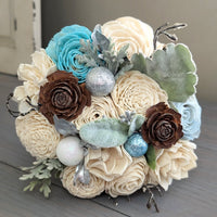 Ready to Ship - Blue Glitter and Ivory Bouquet with Mixed Filler