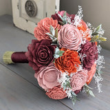 Ready to Ship - Burgundy, Rust, Dusty Rose, and Dark Coral Bouquet with Baby's Breath and Greenery