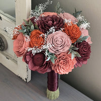 Ready to Ship - Burgundy, Rust, Dusty Rose, and Dark Coral Bouquet with Baby's Breath and Greenery