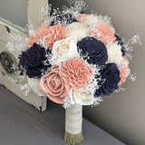 Navy, Peach, and Ivory Bouquet with Baby's Breath