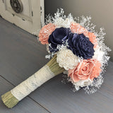 Navy, Peach, and Ivory Bouquet with Baby's Breath