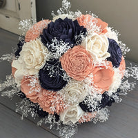 Navy, Peach, and Ivory Bouquet with Baby's Breath