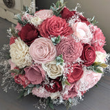 Strawberry, Wine, Blush, Pinkish Mauve, and Ivory Bouquet with Baby's Breath and Greenery