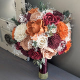 Burgundy, Wine, Terra Cotta, Rose Gold, and Ivory Bouquet with Baby's Breath and Greenery