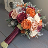 Burgundy, Wine, Terra Cotta, Rose Gold, and Ivory Bouquet with Baby's Breath and Greenery