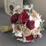 Burgundy, Wine, Nude, Natural, and Ivory Bouquet with Baby's Breath and Greenery