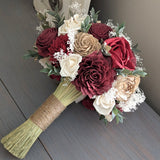 Burgundy, Wine, Nude, Natural, and Ivory Bouquet with Baby's Breath and Greenery