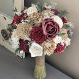 Burgundy, Wine, Nude, Natural, and Ivory Bouquet with Baby's Breath and Greenery