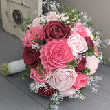 Wine, Pink, and Blush Bouquet with Greenery and Baby's Breath