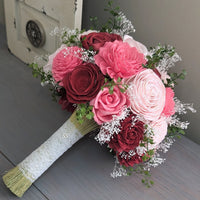 Wine, Pink, and Blush Bouquet with Greenery and Baby's Breath