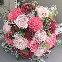 Wine, Pink, and Blush Bouquet with Greenery and Baby's Breath