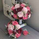 Wine, Pink, and Blush Bouquet with Greenery and Baby's Breath