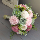 Blush, Pinkish Mauve, Sage, and Ivory Bouquet with Mixed Greenery