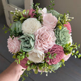 Blush, Pinkish Mauve, Sage, and Ivory Bouquet with Mixed Greenery