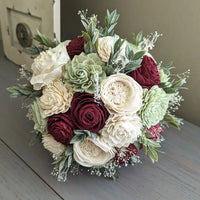 Burgundy, Sage, and Ivory Bouquet with Baby's Breath and Greenery