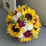 Sunflowers with Wine and Ivory Bouquet with Baby's Breath and Greenery