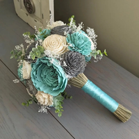 Aqua, Charcoal, and Ivory Bouquet with Baby's Breath and Spiral Eucalyptus