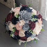 Burgundy, Navy, Blush, Dusty Blue, and Ivory Bouquet with Baby's Breath and Spiral Eucalyptus (Copy)