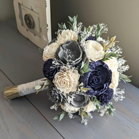 Navy, Charcoal, and Ivory Bouquet with Baby's Breath and Greenery