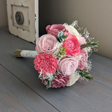 Pink, Blush, Pinkish Mauve, and Ivory Bouquet with Baby's Breath and Greenery