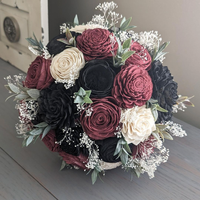 Burgundy and Black with Ivory Accents Bouquet with Baby's Breath and Greenery