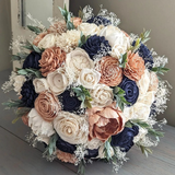 Navy, Rose Gold, and Ivory Bouquet with Baby's Breath and Greenery
