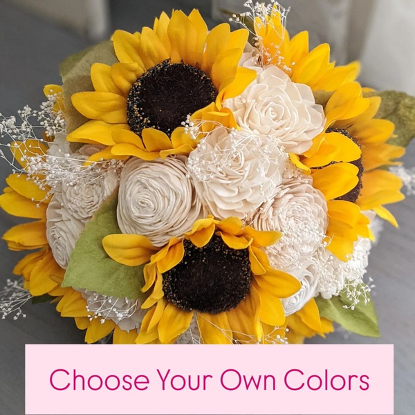 Custom Choose Your Own Accent Colors - Sunflower Bouquet with Baby's Breath and Greenery