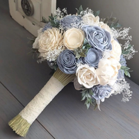 Dusty Blue and Ivory Bouquet with Baby's Breath and Greenery