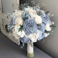 Dusty Blue and Ivory Bouquet with Baby's Breath and Greenery