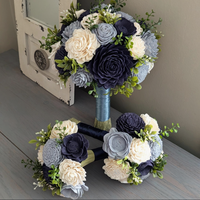 Dusty Blue, Navy, and Ivory Bouquet with Mixed Greenery