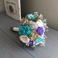 Purple, Light Gray, Turquoise, Natural, and Ivory Bouquet with Baby's Breath and Greenery